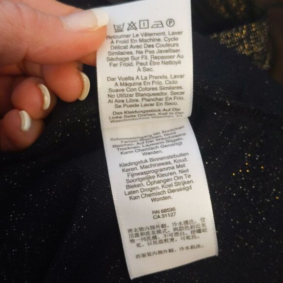 DKNY black & gold stretch metallic sparkle long sleeved t shirt with cutout M - Picture 5 of 6